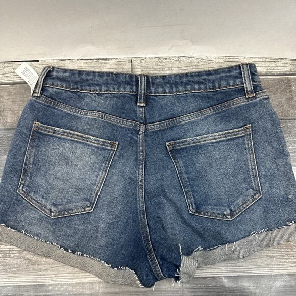 Arizona Jean Co. Hi- Rise Cuffed Cut Off Denim Shorts 9 Dark Blue distressed {70 - Picture 7 of 10